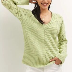 Anthropologie Poitnelle V Neck Sweater